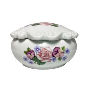 Vintage The Music Box Co 1993 Porcelain Floral Music Box Vanity Dish